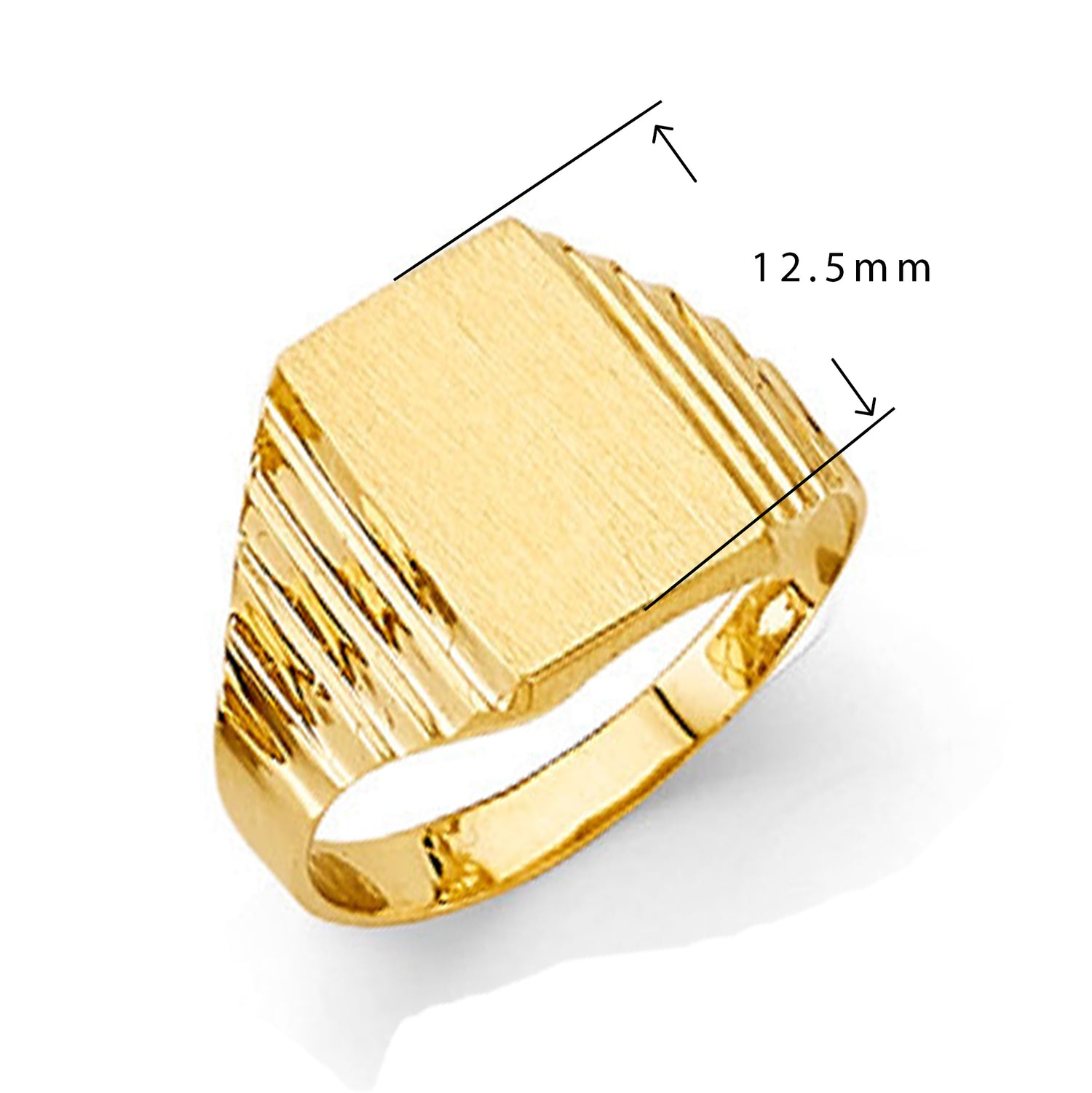 Vintage Vertical Textured Signet Ring in Solid Gold with Measurement