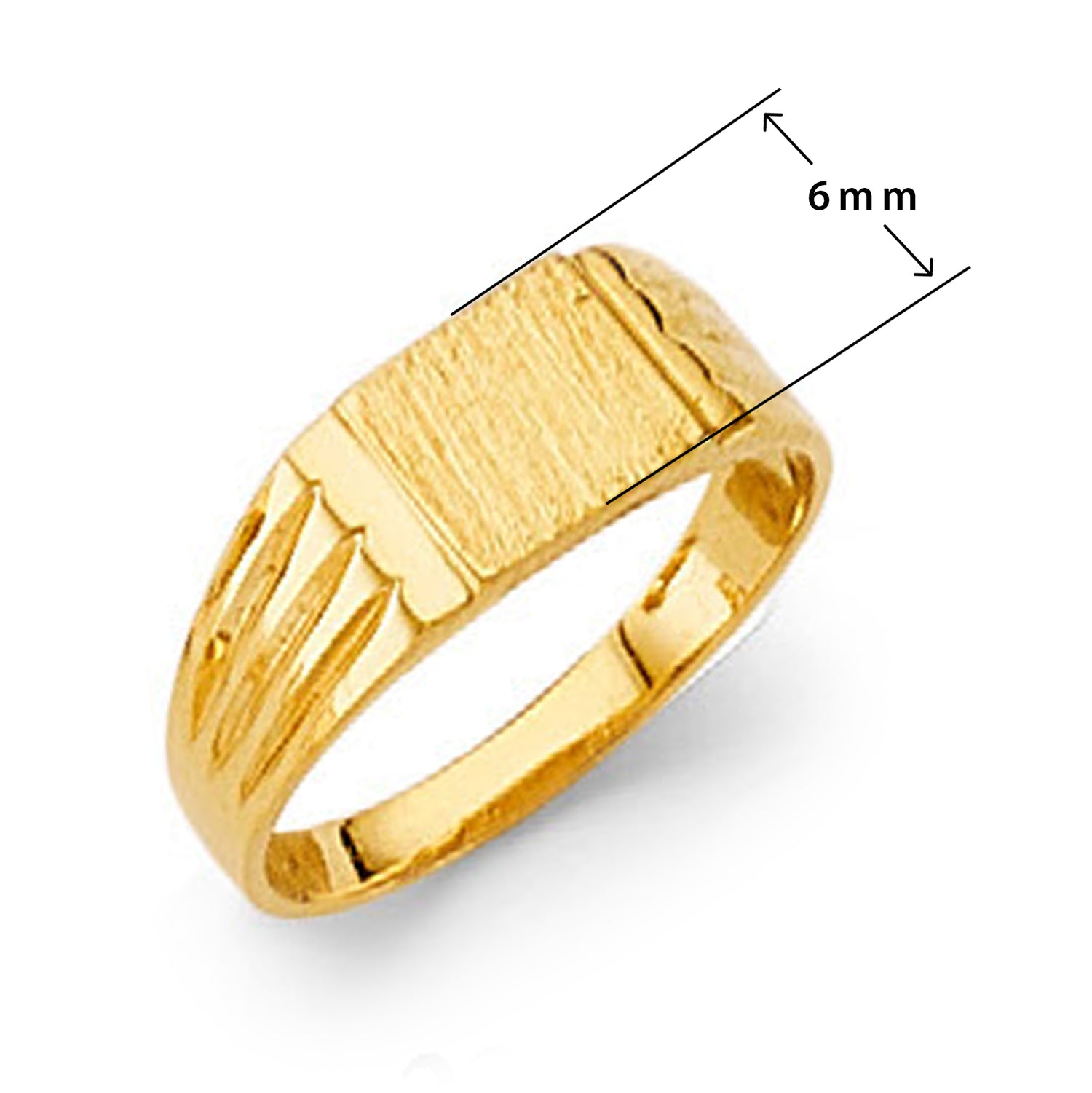 Vintage Square Striped Ring in Solid Gold with Measurement