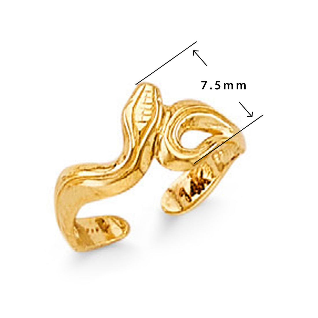 Twisted Snake Ring in Solid Gold with Measurement
