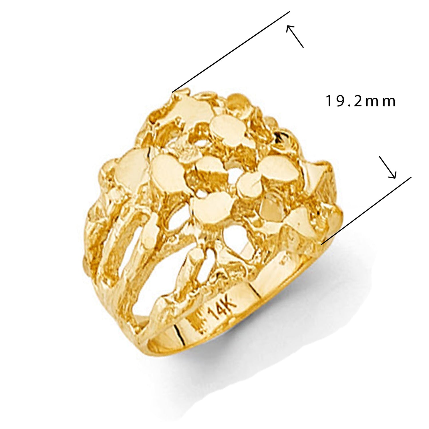 Asymmetrical Adult Nugget Ring in Solid Gold with Measurement