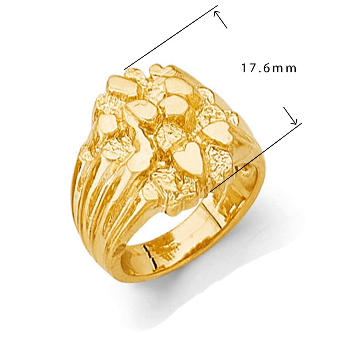 Multi-textured Nugget Ring in Solid Gold with Measurement