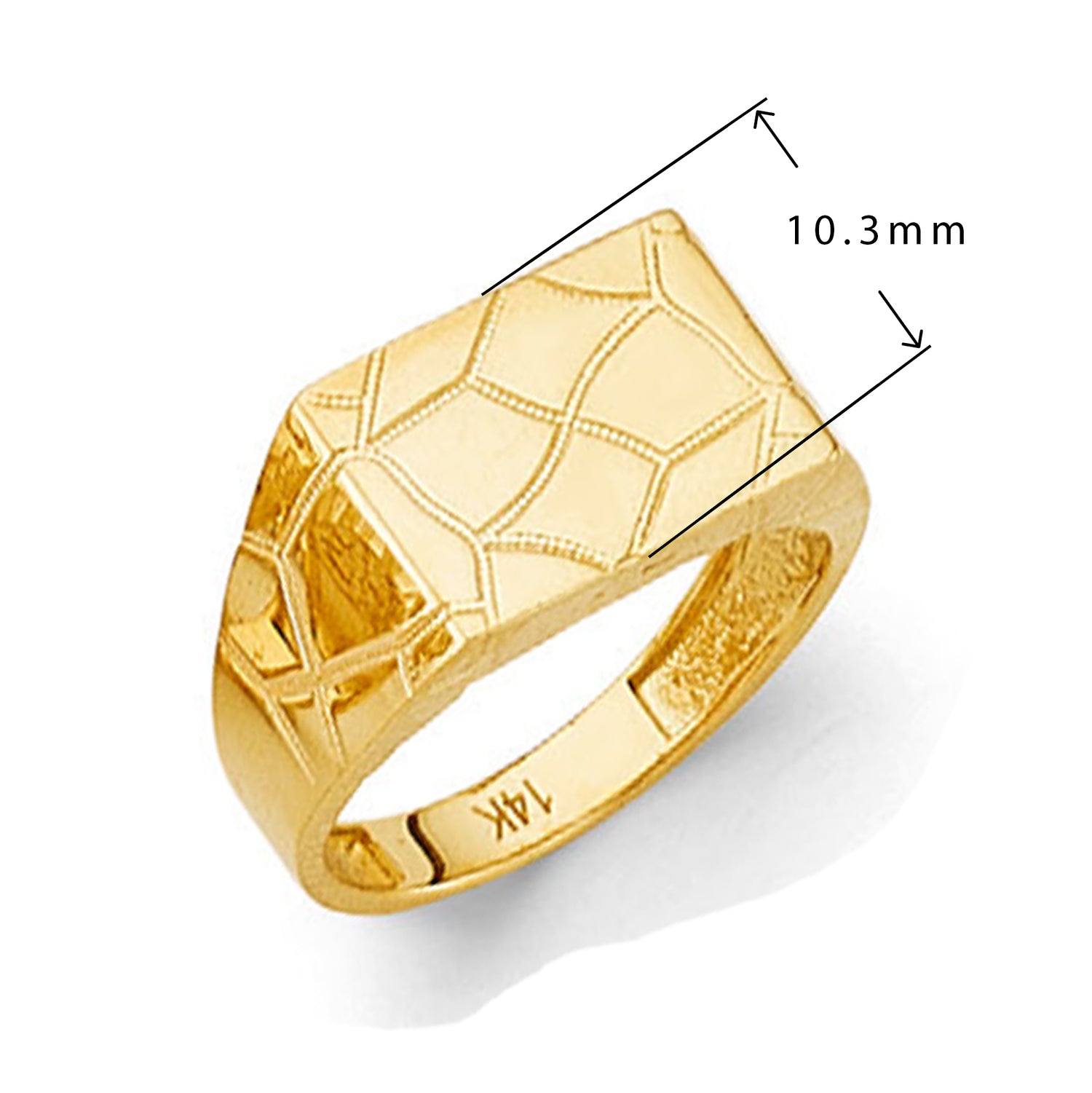 Trendy Rectangular Ring in Solid Gold with Measurement