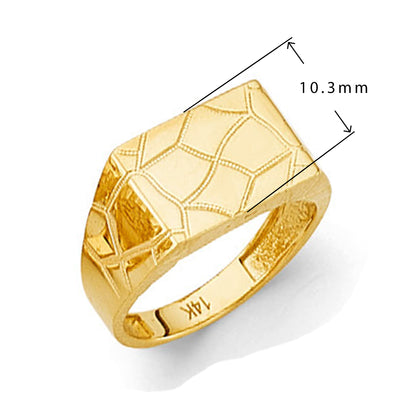 Trendy Rectangular Ring in Solid Gold with Measurement