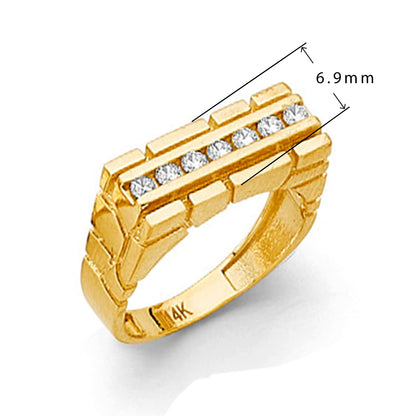 CZ Linear Finger Ring in Solid Gold with Measurement