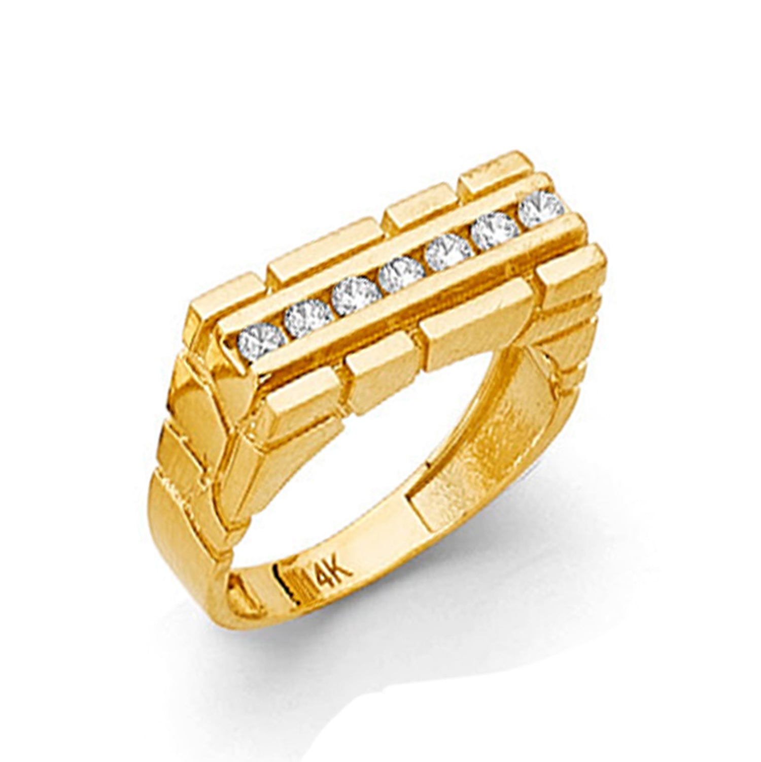 CZ Linear Finger Ring in Solid Gold 