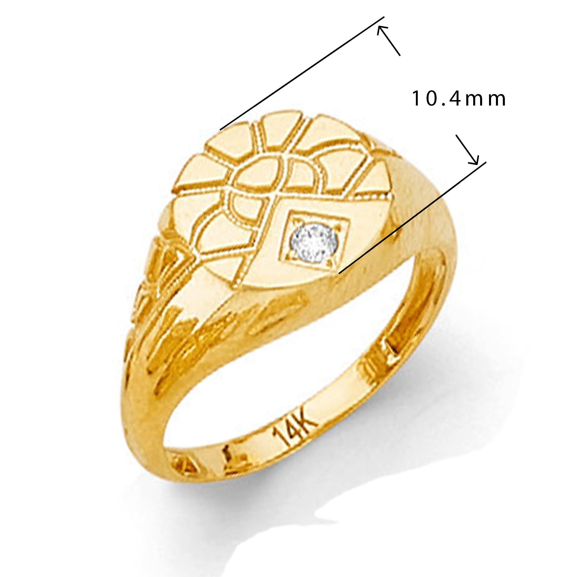 CZ Round Signet Nugget Band in Solid Gold with Measurement