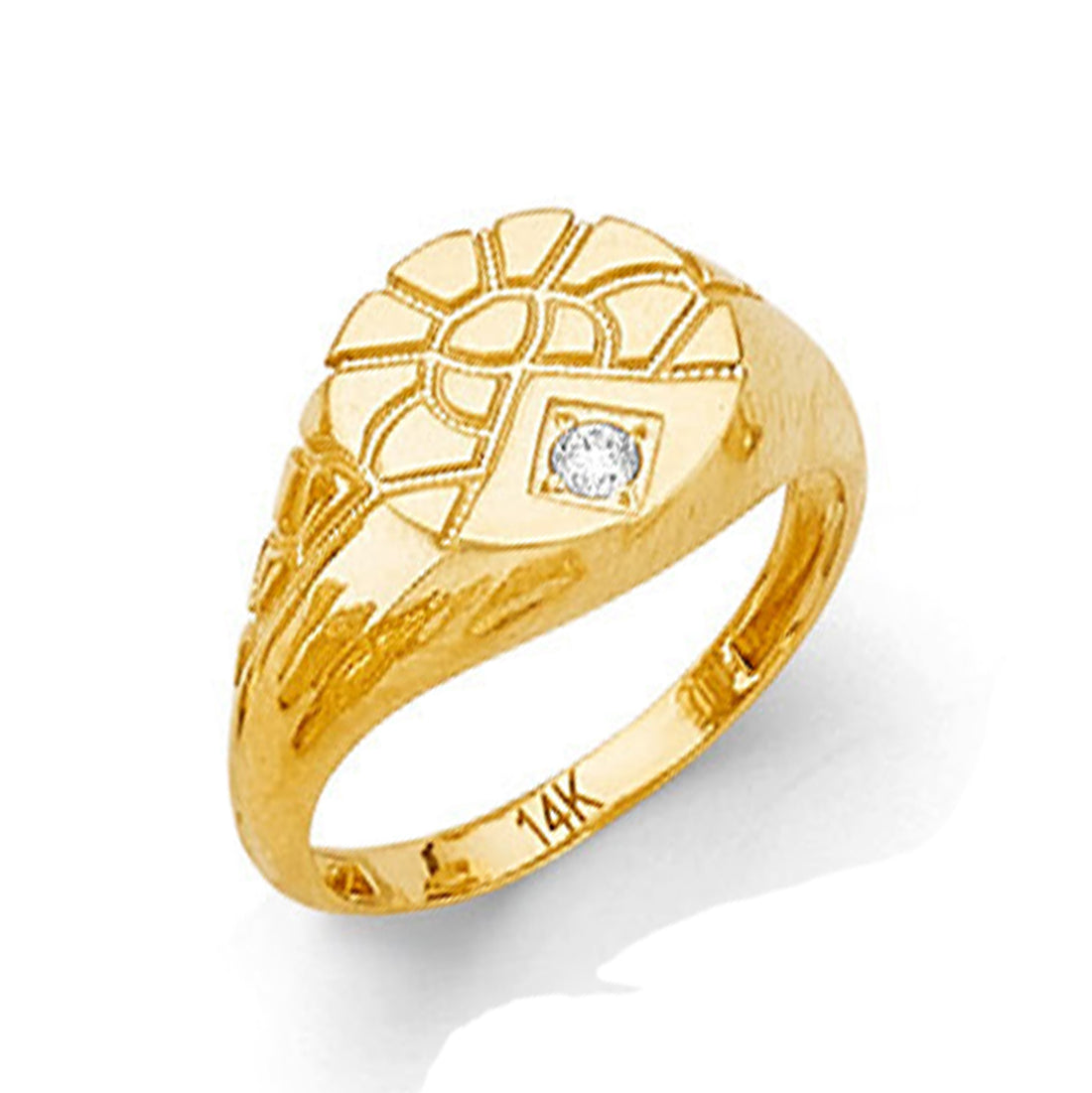 CZ Round Signet Nugget Band in Solid Gold 