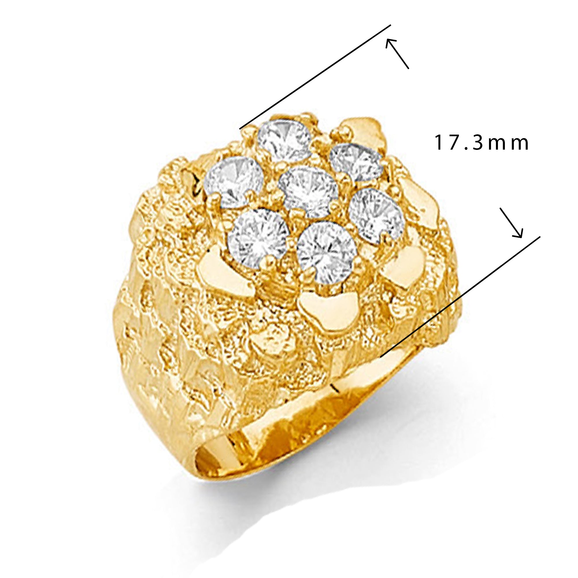 CZ Bling Floral Nugget Ring in Solid Gold with Measurement