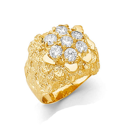 CZ Bling Floral Nugget Ring in Solid Gold 