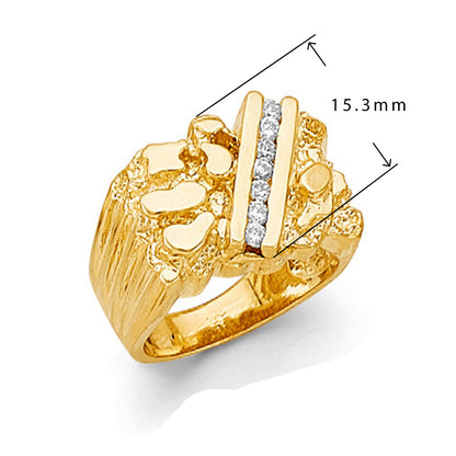 CZ Nugget Signet Ring in Solid Gold with Measurement