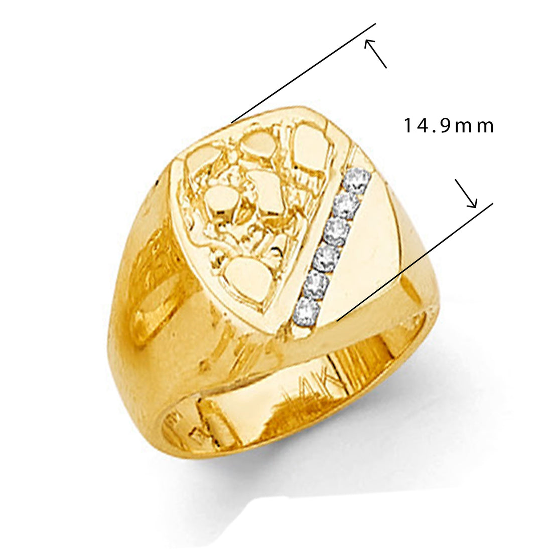 Stylish Symmetric Nugget Ring in Solid Gold with Measurement