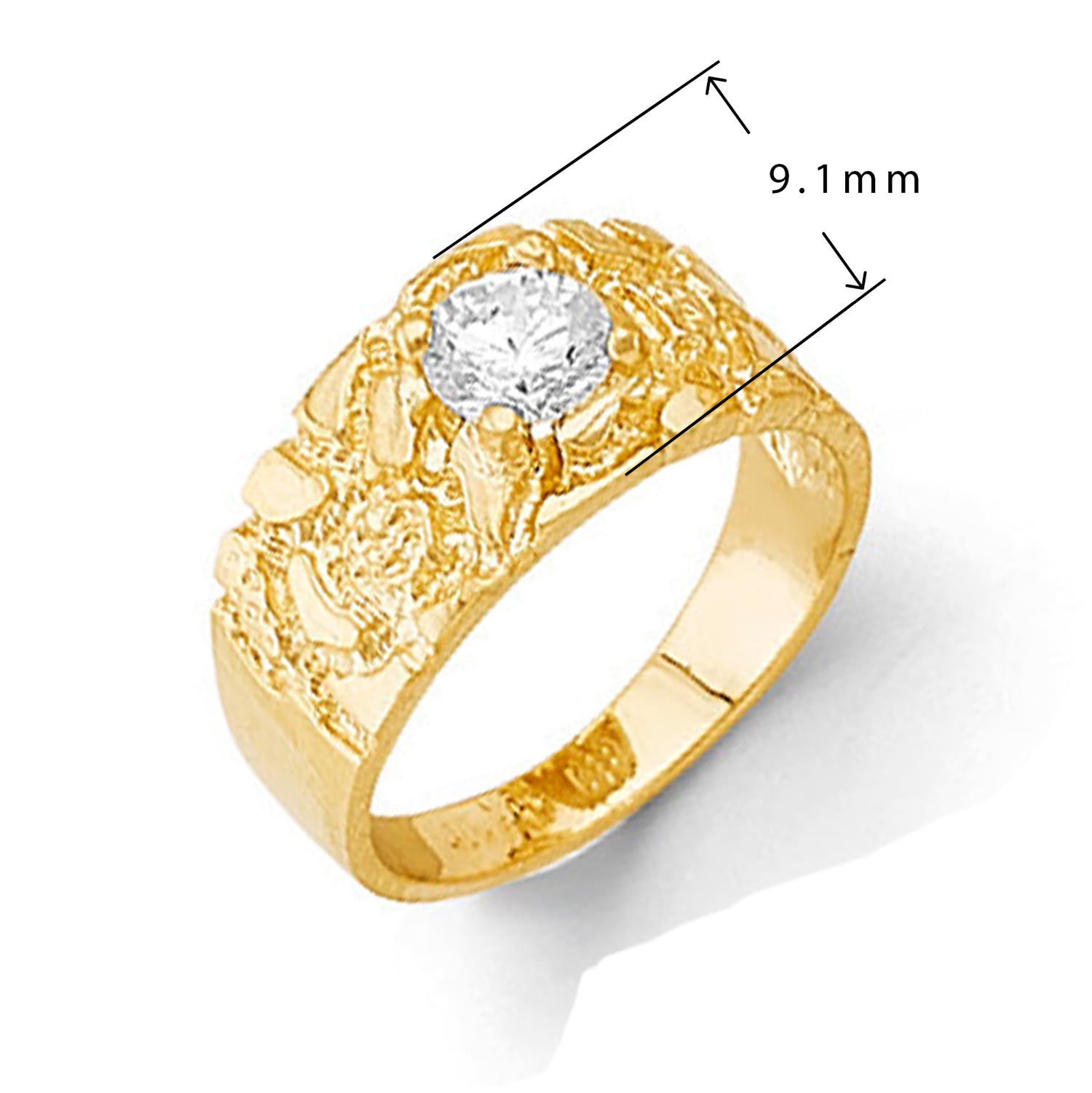 Nugget Zircon Stone Ring in Solid Gold with Measurement