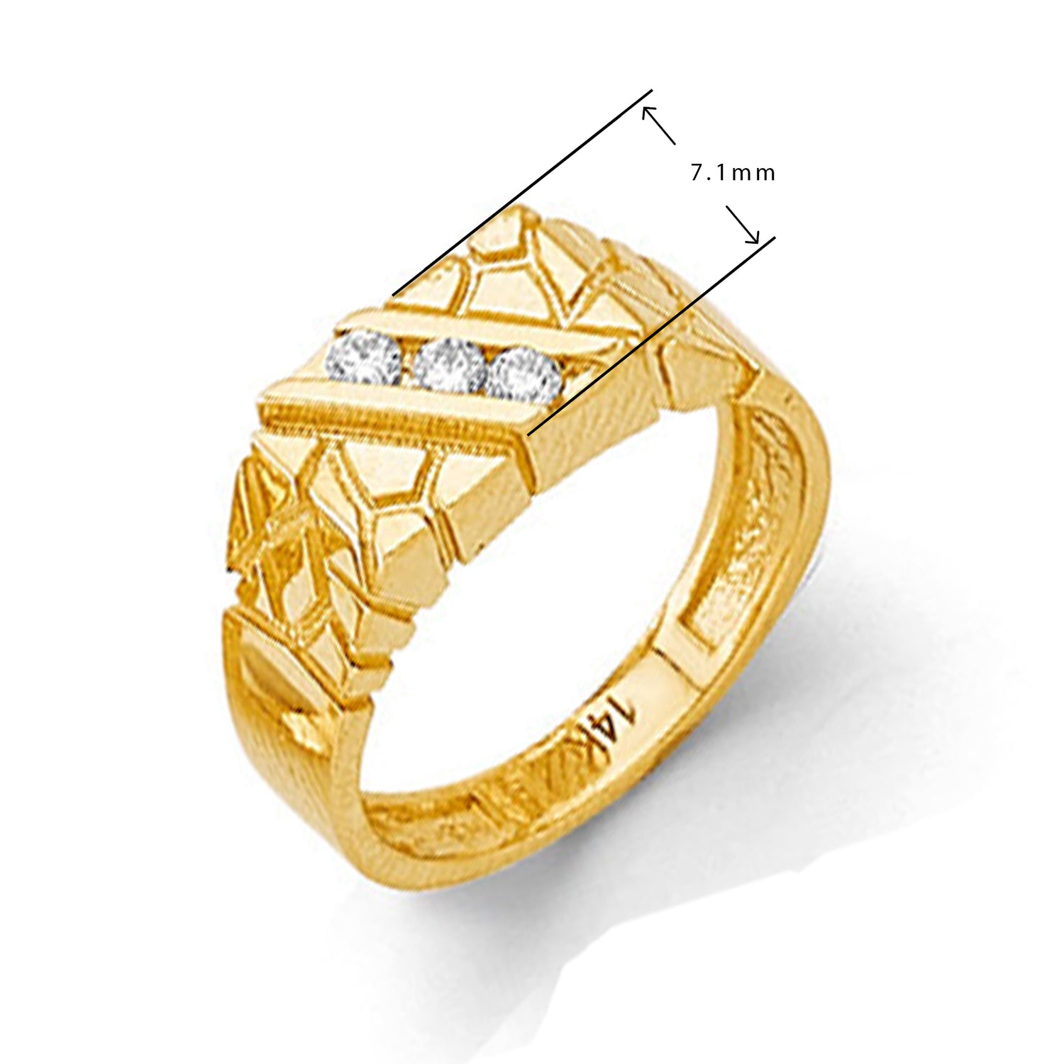 CZ Nugget Pinky Soiltaire Ring in Solid Gold with Measurement