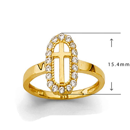 CZ Geometric Cross Ring in Solid Gold with Measurement