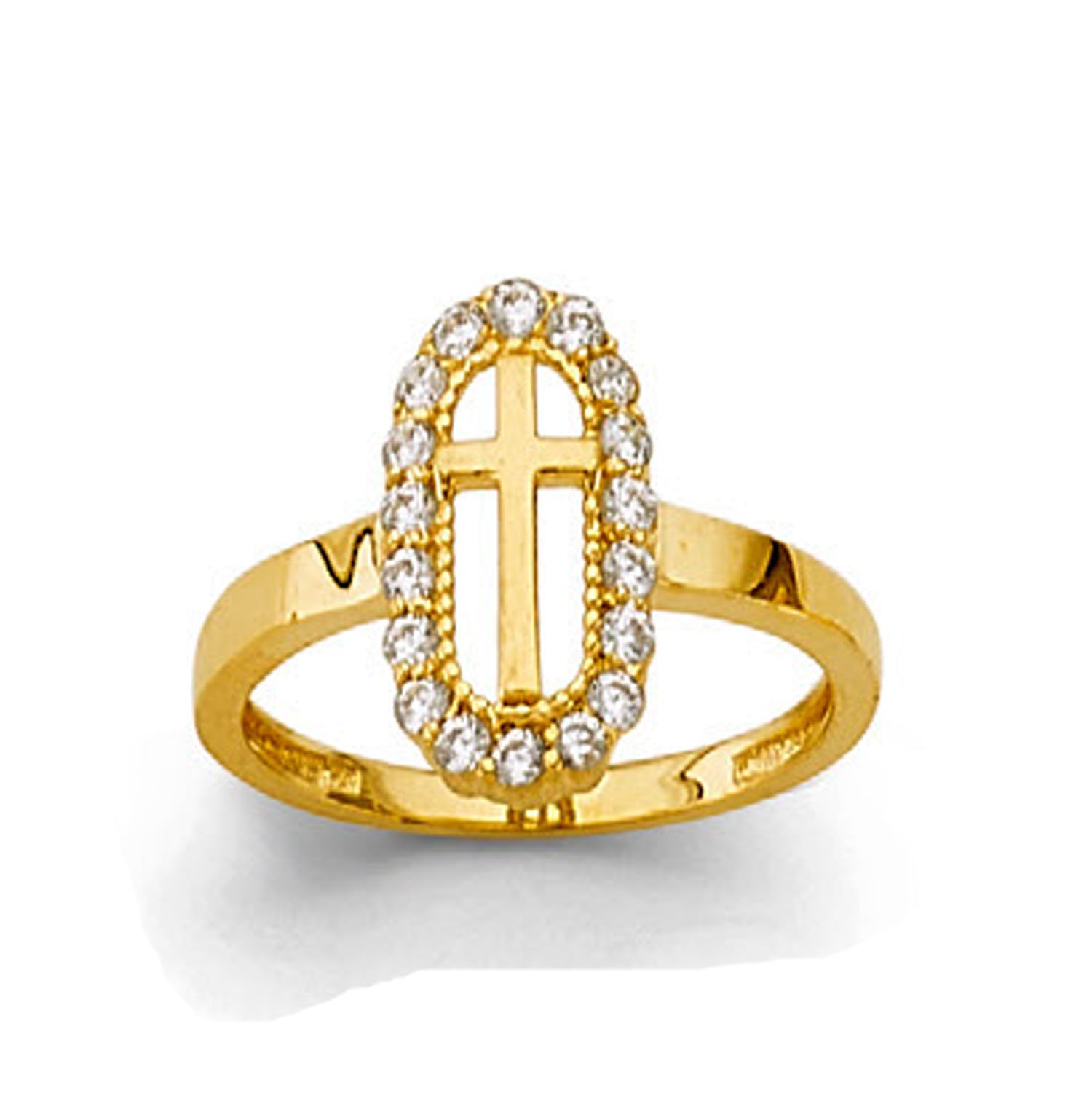 CZ Geometric Cross Ring in Solid Gold 