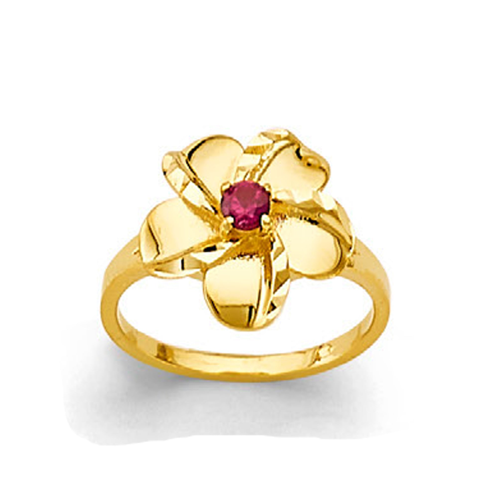 Ruby-studded Five Petals Flower Ring in Solid Gold 