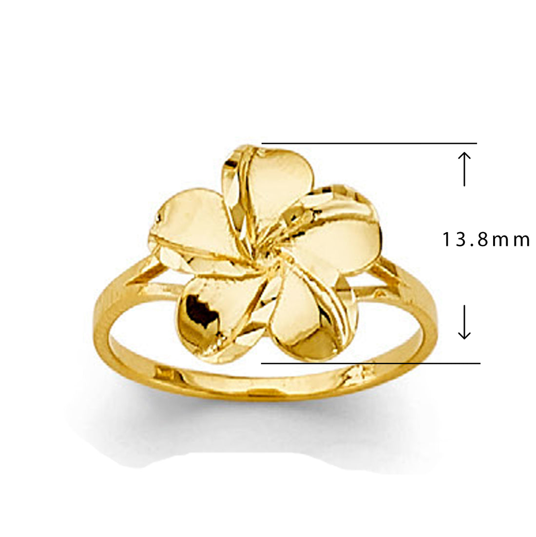 CZ Surreal Satin and Plumeria Ring in Solid Gold with Measurement