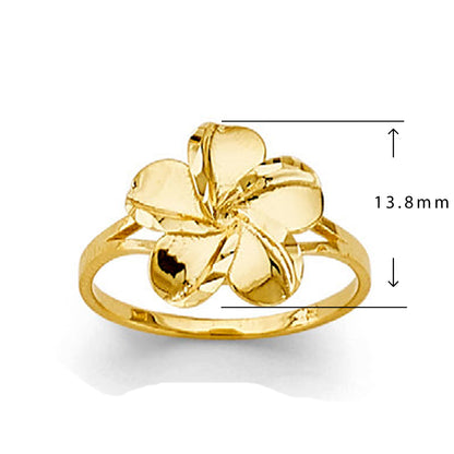 CZ Surreal Satin and Plumeria Ring in Solid Gold with Measurement