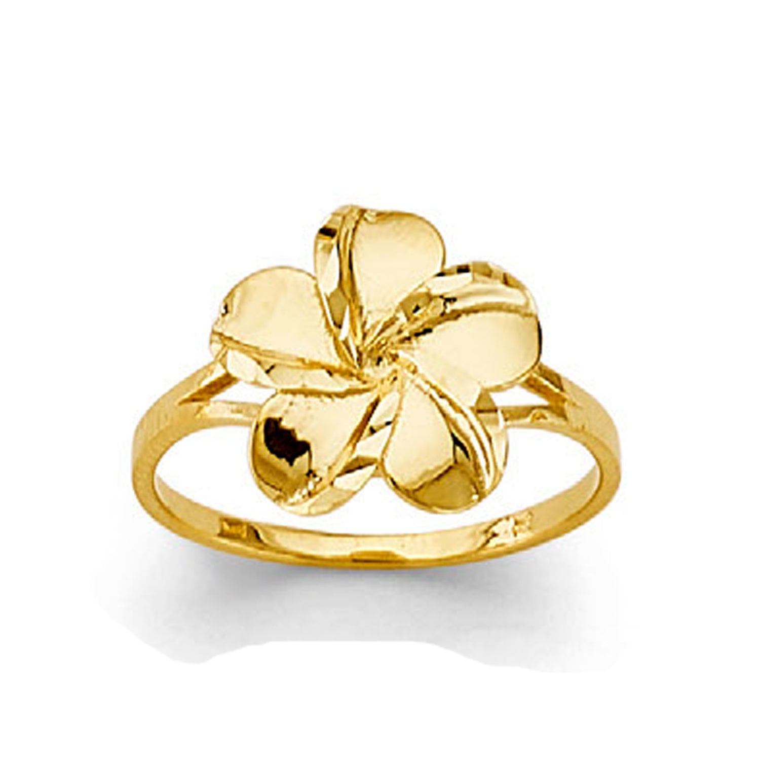 CZ Surreal Satin and Plumeria Ring in Solid Gold 