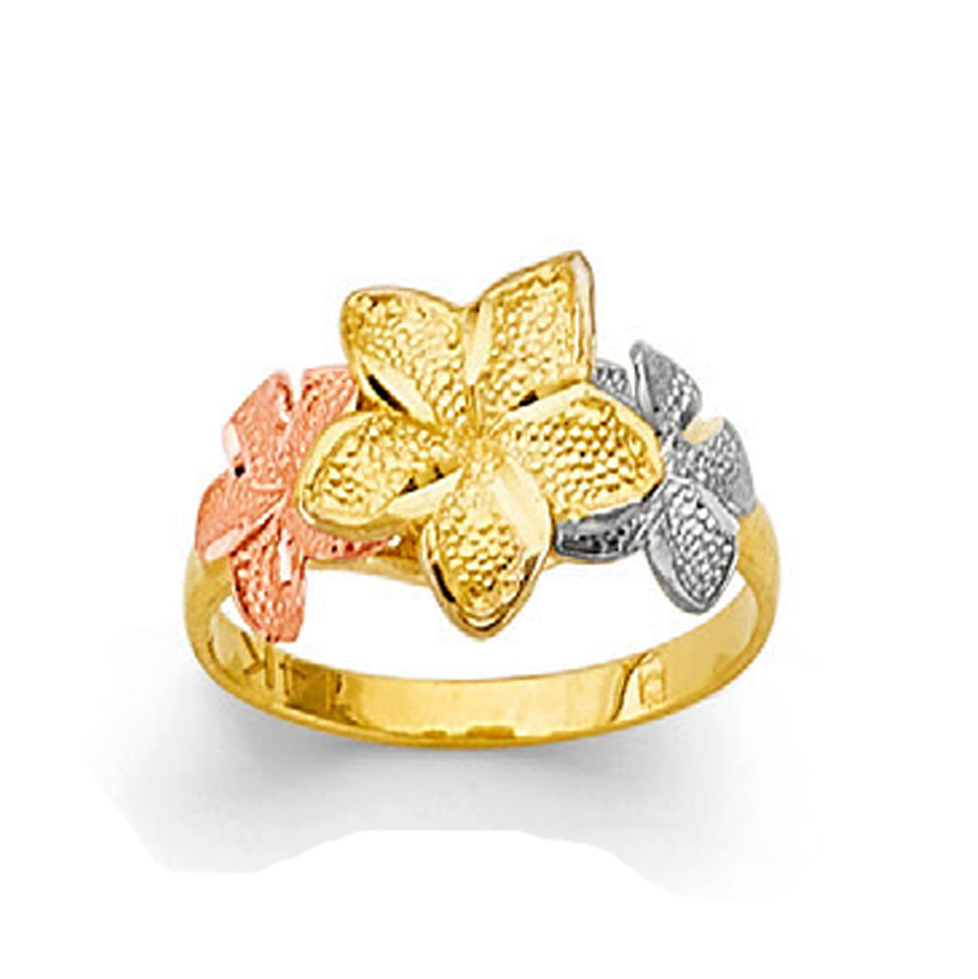 Tricolor Plumeria Ring in Solid Gold 