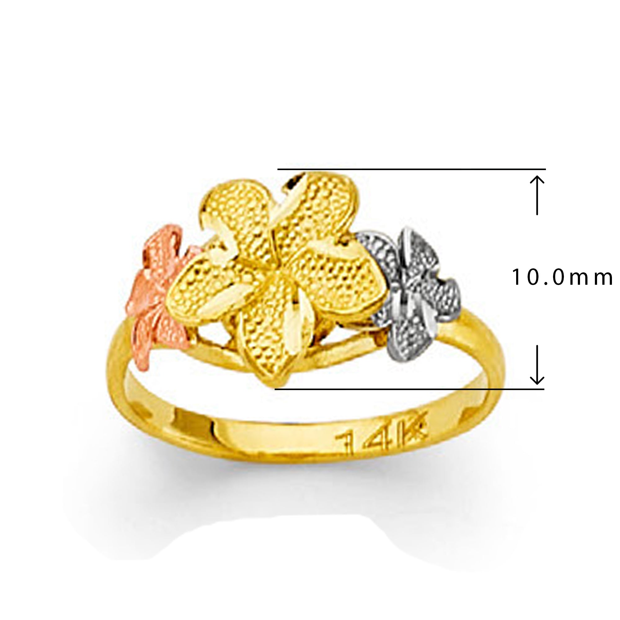 Tri-tone Floral Ring in Solid Gold with Measurement