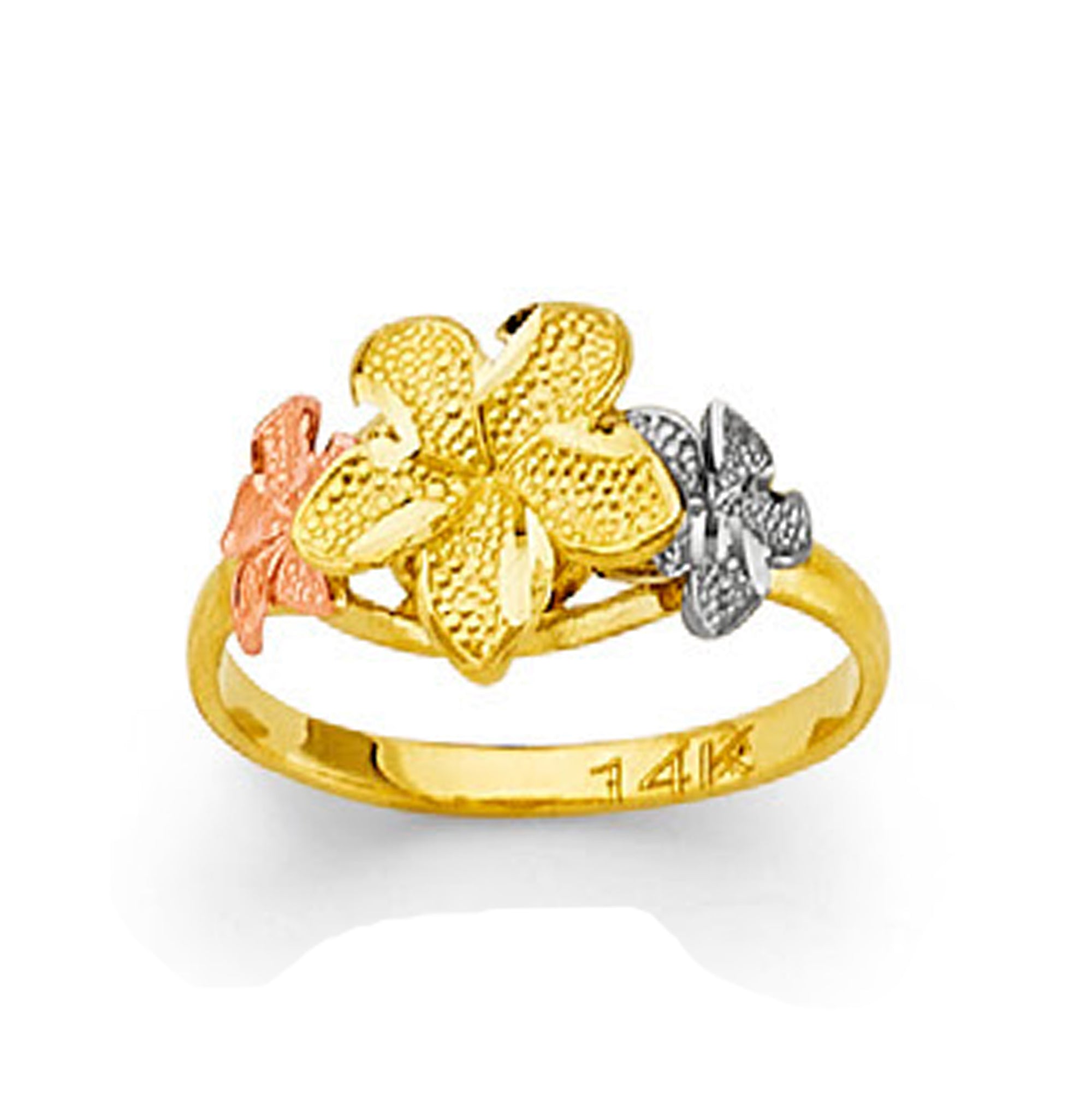 Tri-tone Floral Ring in Solid Gold 