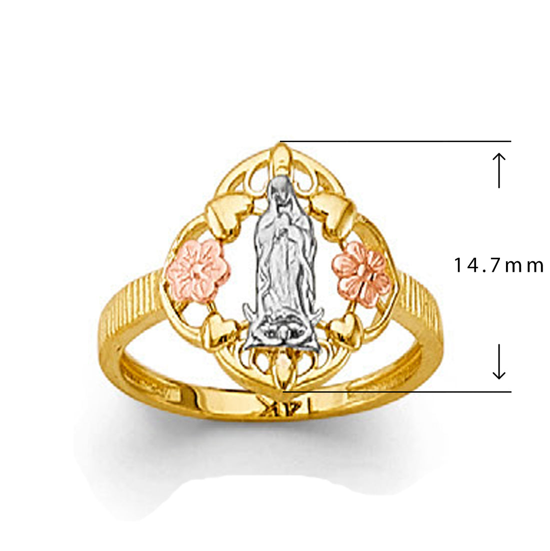 Tear Drop Religious Ring in Solid Gold with Measurement