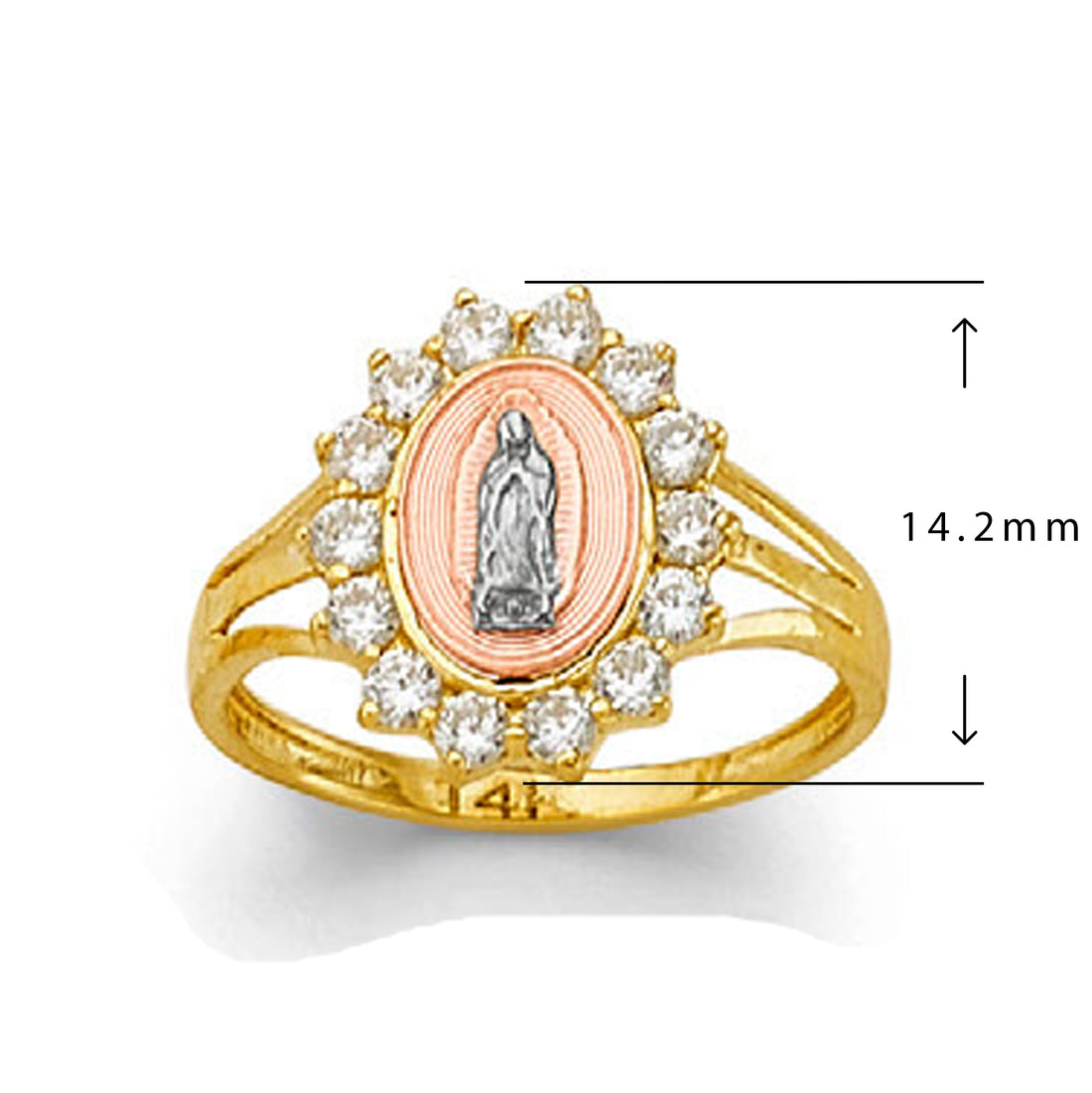 CZ Religious Ring in Solid Gold with Measurement