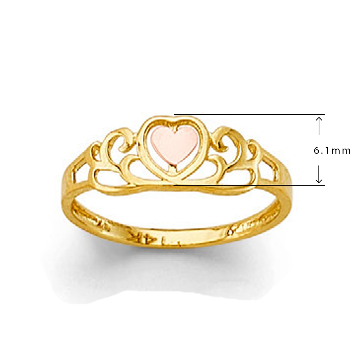 Fancy Filigree Heart Ring in Solid Gold with Measurement