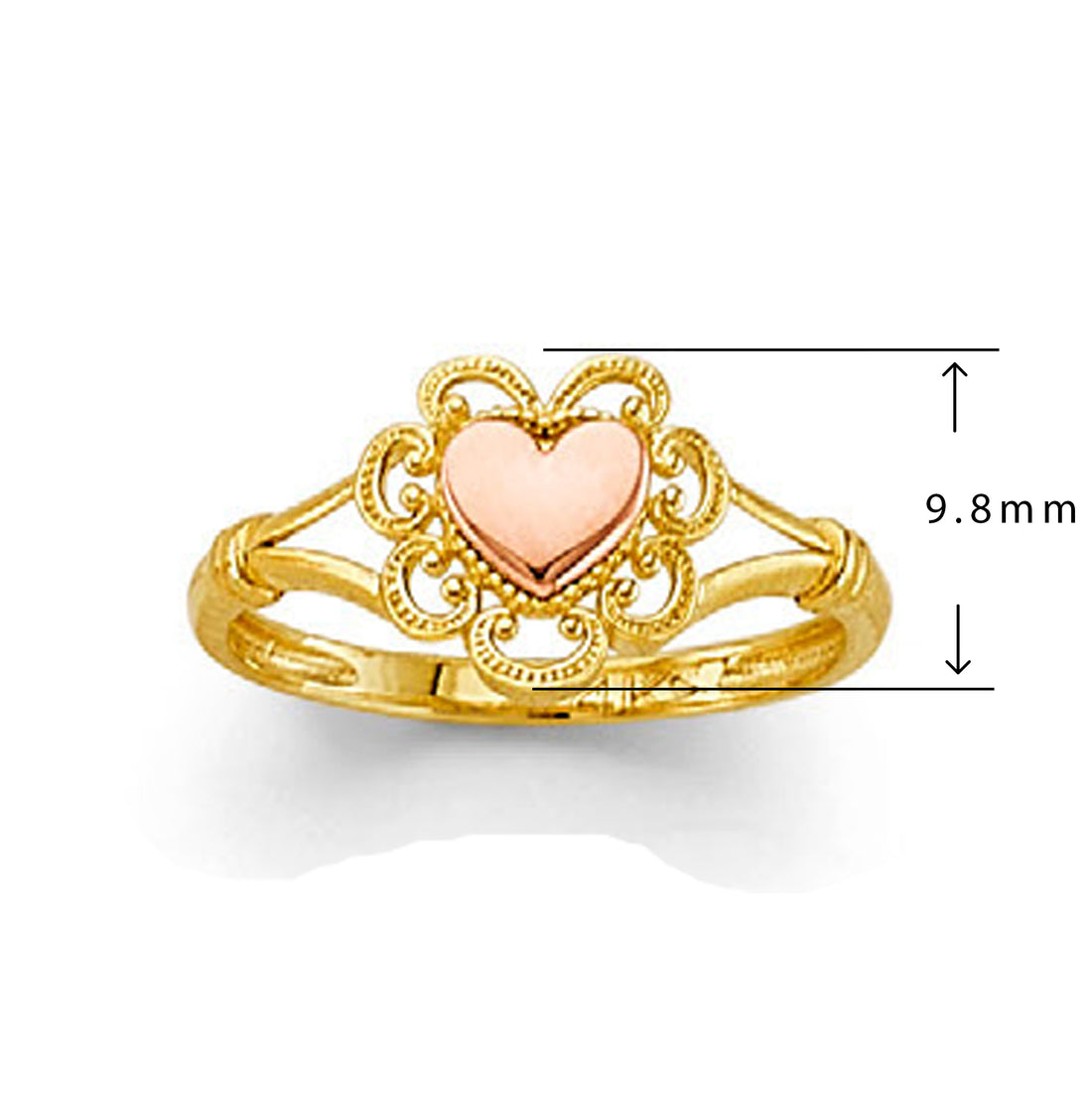 Heavenly Heart Ring in Solid Gold with Measurement