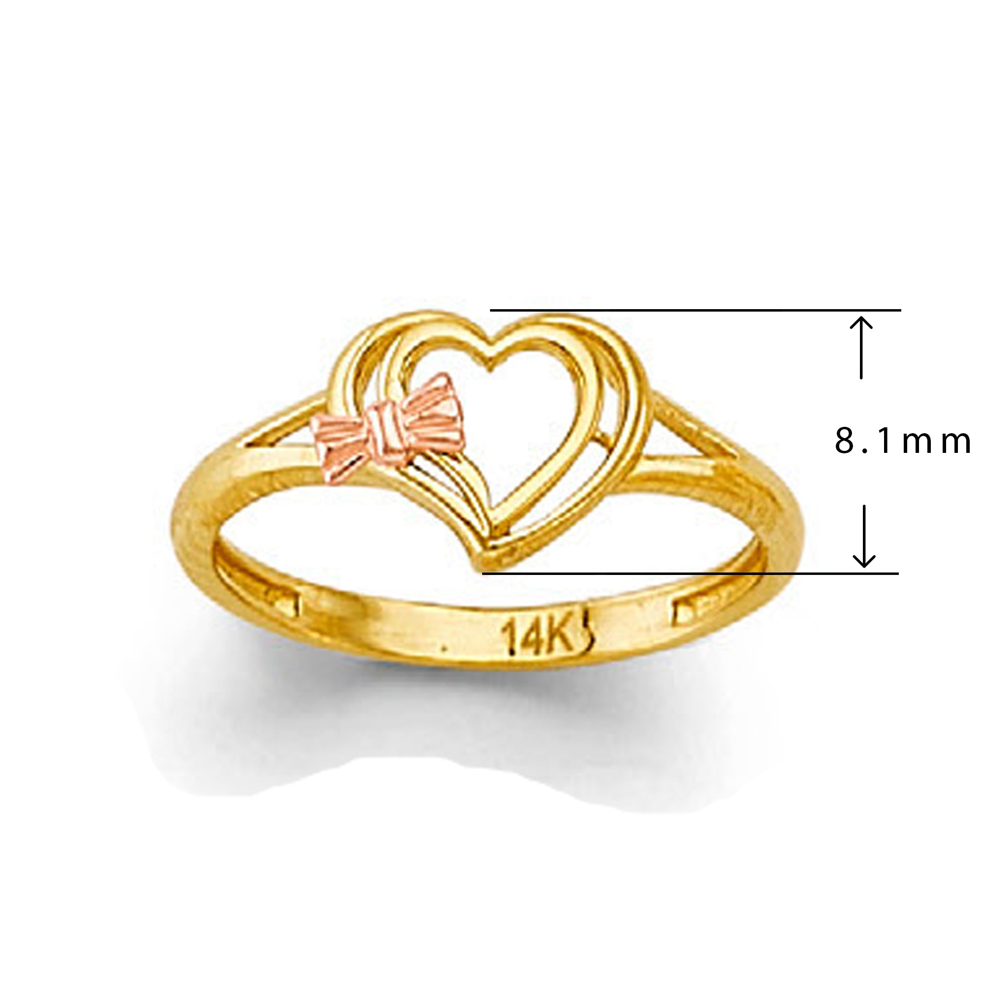 Dual tone Heart Ring in Solid Gold with Measurement