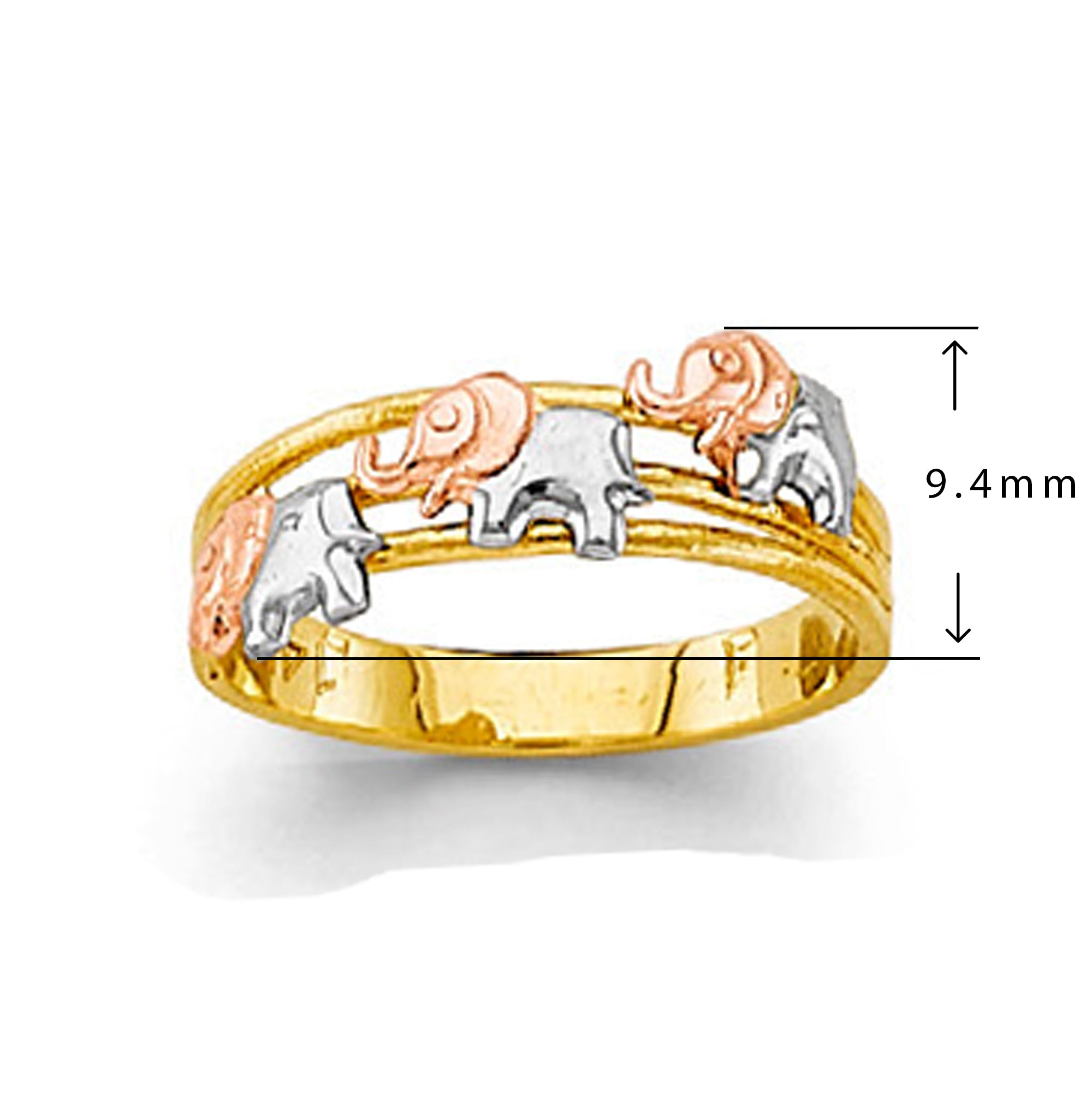 Triple Elephant Ring in Solid Gold with Measurement