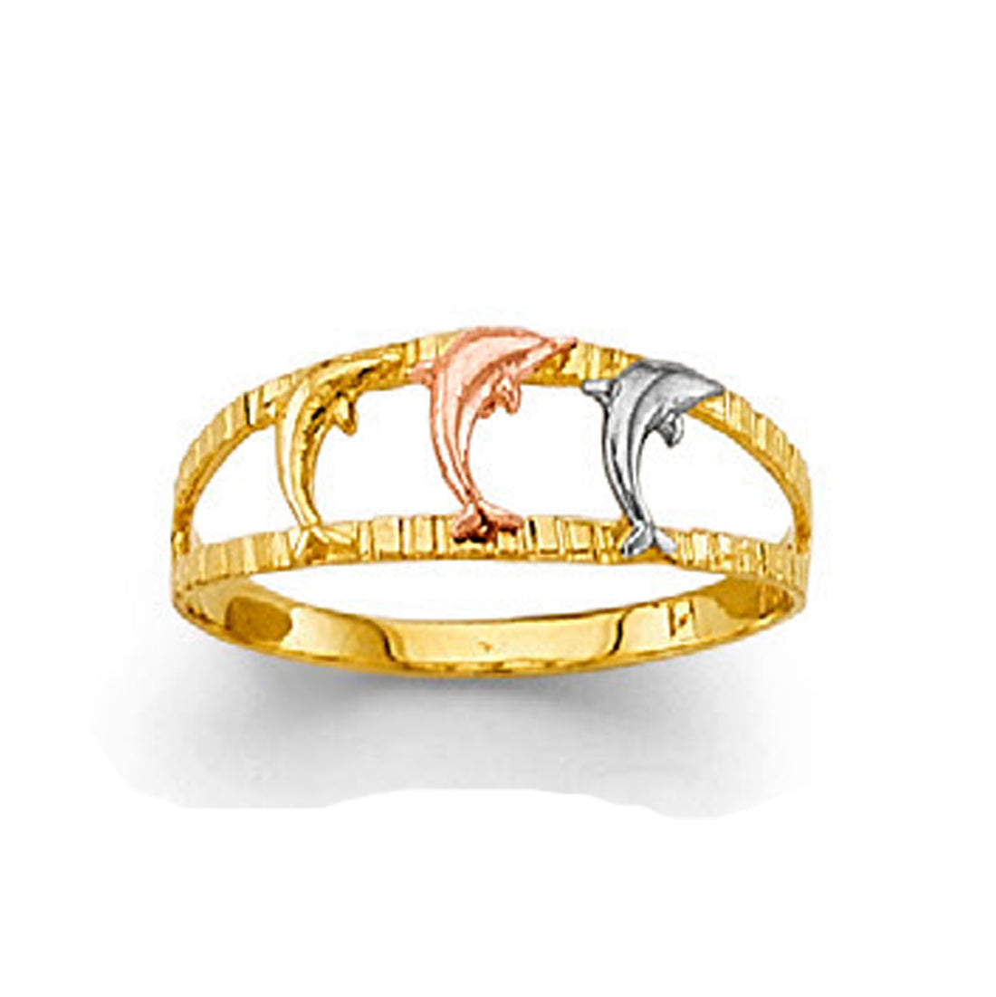 Fancy Triple tone Dolphin Ring in Solid Gold 