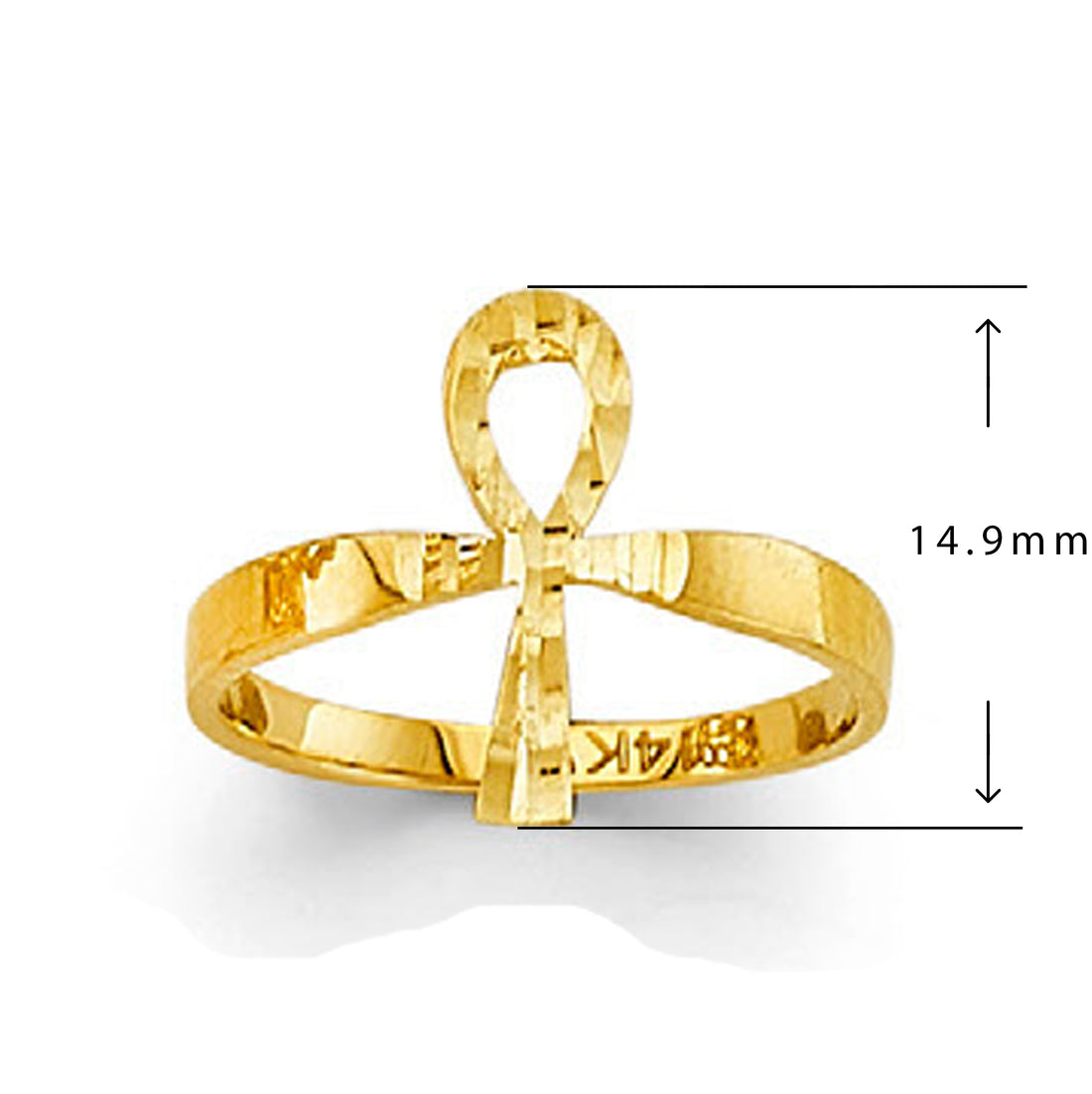 Textured Egyptian Cross Ring in Solid Gold with Measurement