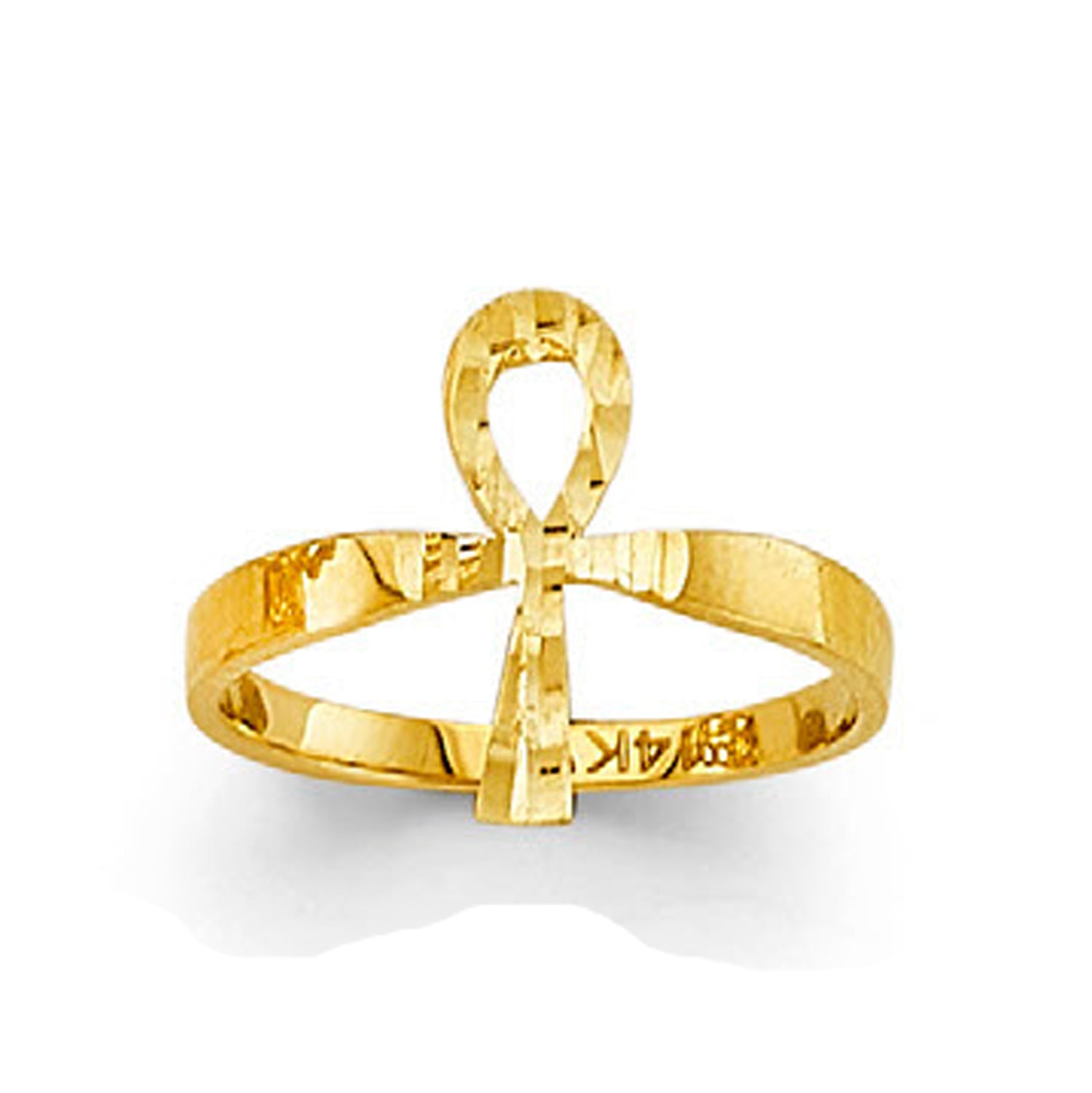 Textured Egyptian Cross Ring in Solid Gold 