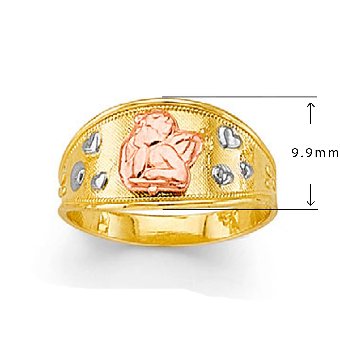 CZ Contemporary Angel Ring in Solid Gold with Measurement