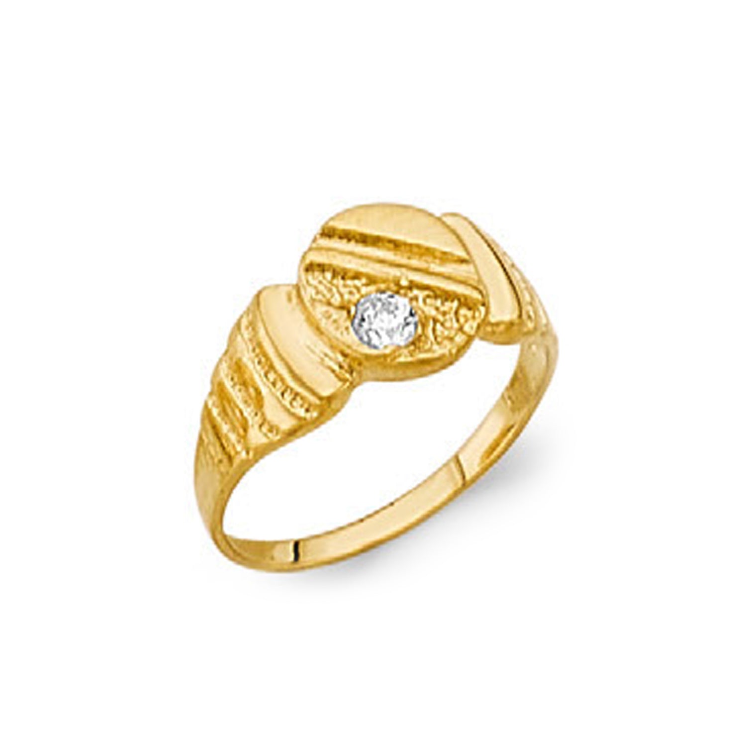 CZ Lone Stone Signet Ring in Solid Gold 