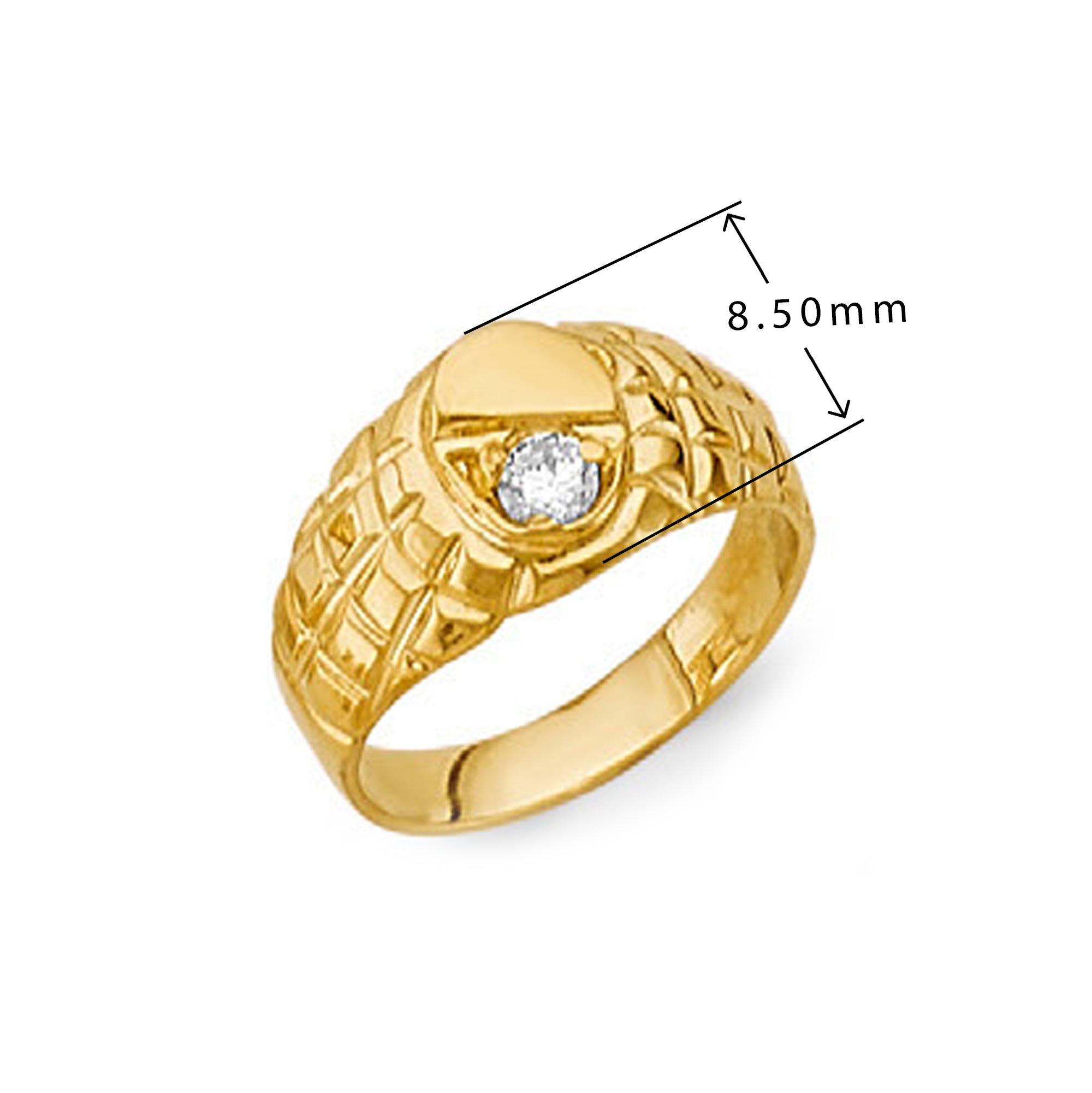 CZ Aesthetic Nugget Textured Ring in Solid Gold with Measurement