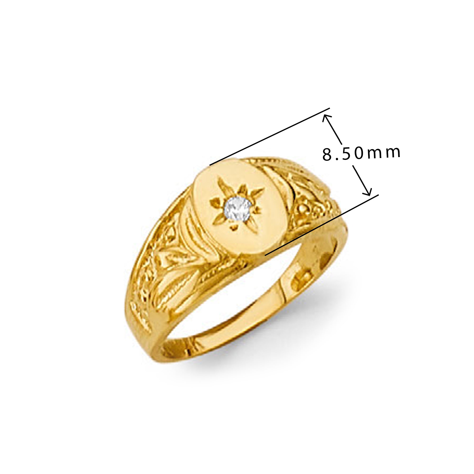 CZ Star Filigree Casting Ring in Solid Gold with Measurement