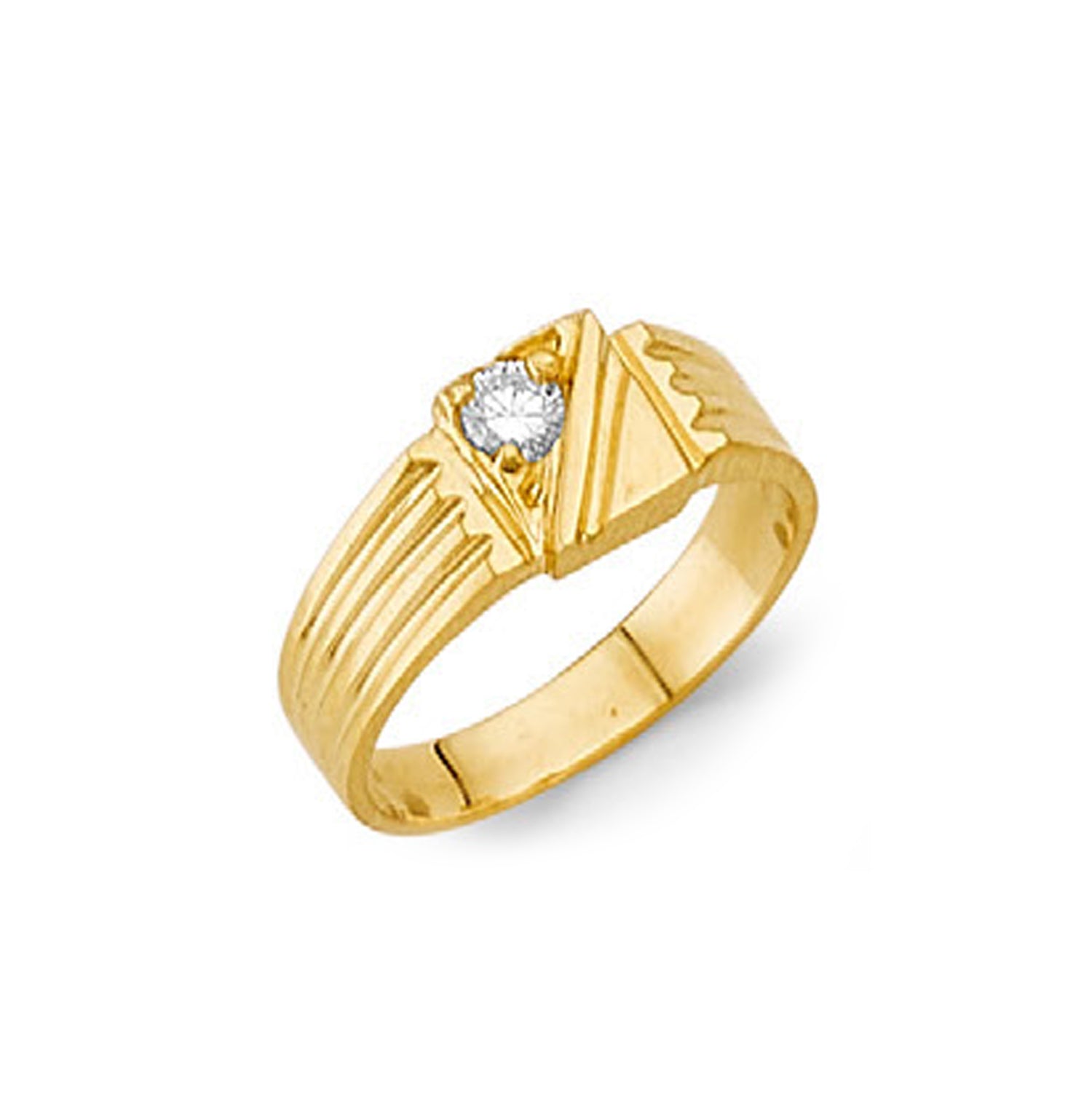 CZ Single stone Art Deco Ring in Solid Gold 