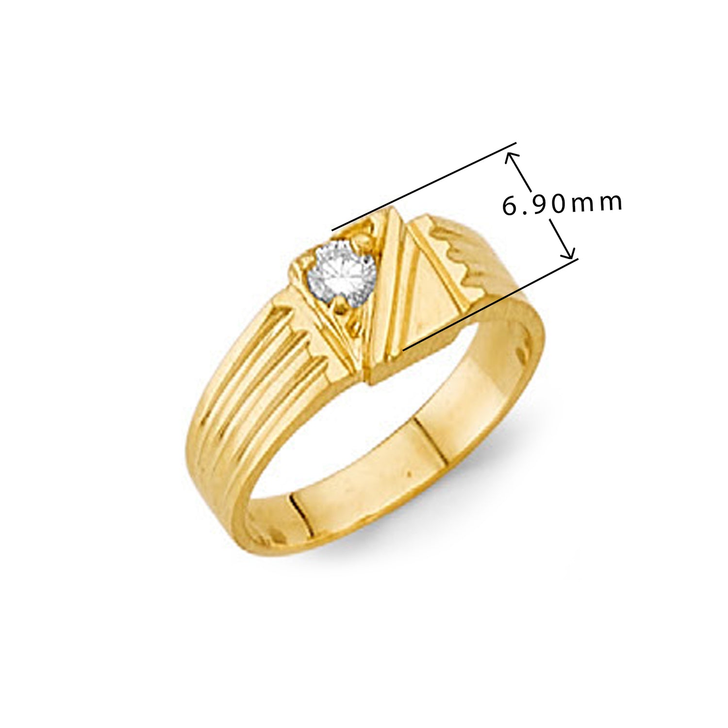 CZ Single stone Art Deco Ring in Solid Gold with Measurement