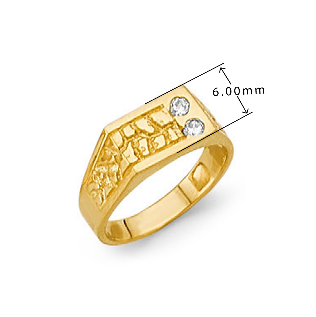 CZ Rectangular Nugget Band in Solid Gold with Measurement