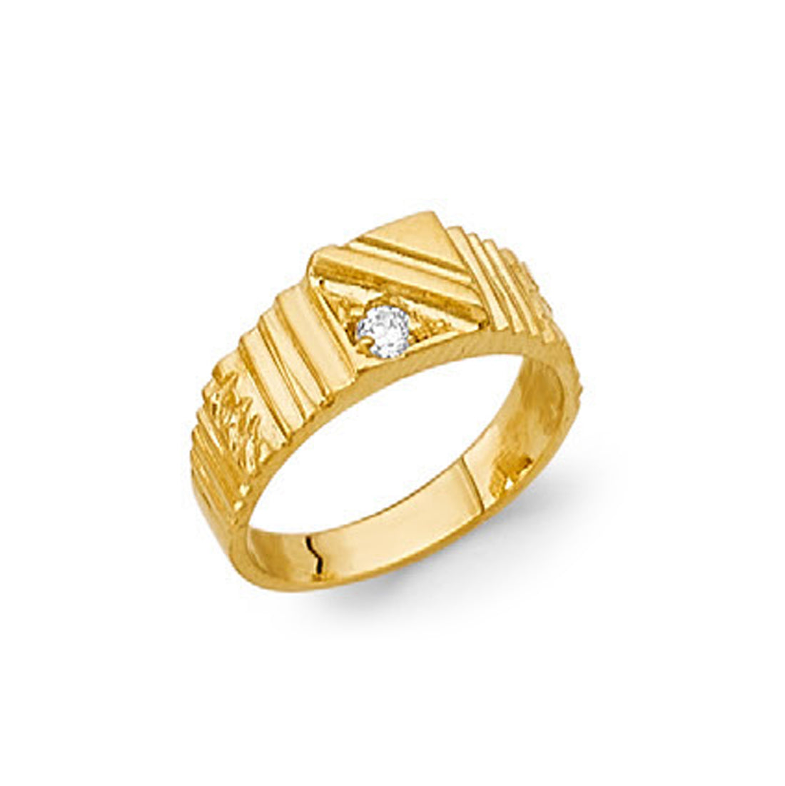 CZ Multi-textured Band in Solid Gold 