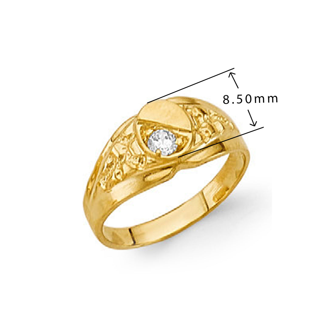 CZ Vintage Nugget Ring in Solid Gold with Measurement