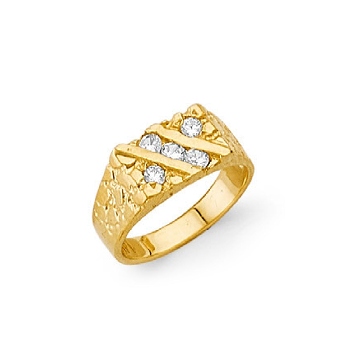 CZ 5 Stone Nugget Ring in Solid Gold 