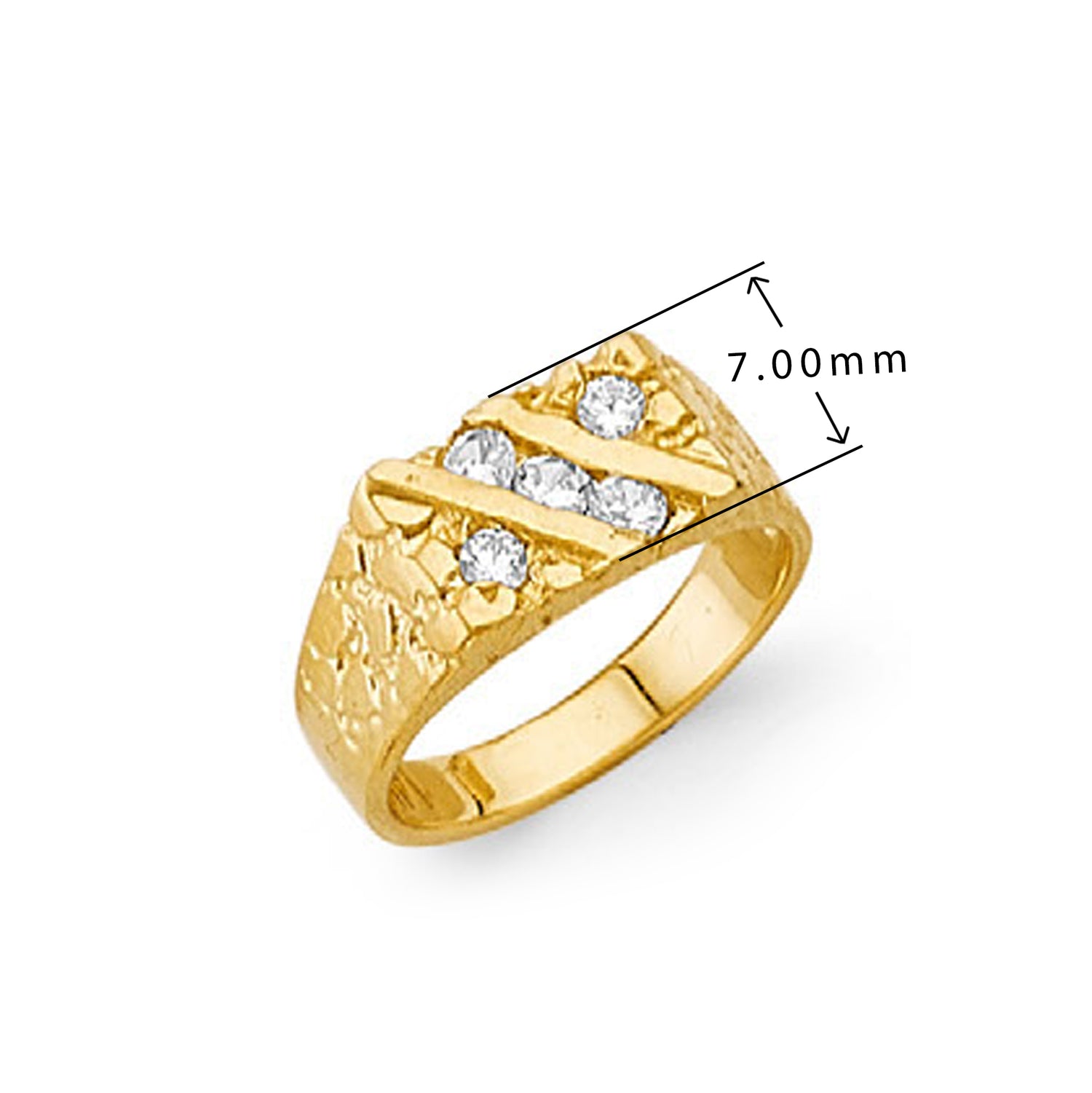 CZ 5 Stone Nugget Ring in Solid Gold with Measurement