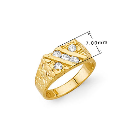 CZ 5 Stone Nugget Ring in Solid Gold with Measurement