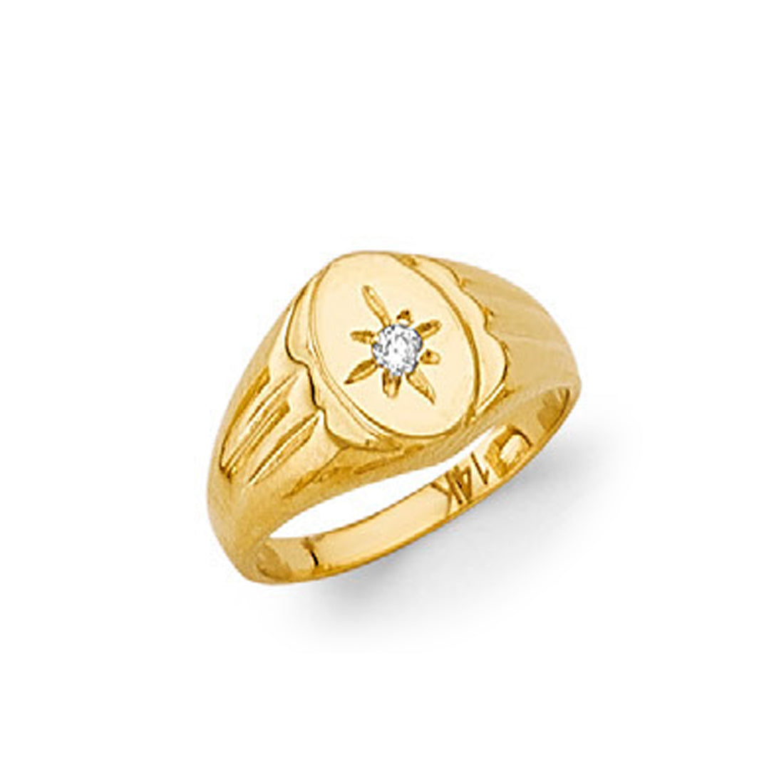 CZ Hollywood Striped Signet Ring in Solid Gold 