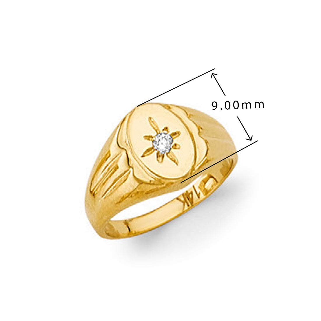 CZ Hollywood Striped Signet Ring in Solid Gold with Measurement