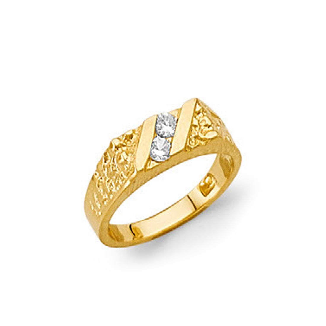 CZ Three-stone Nugget Finger Ring in Solid Gold 